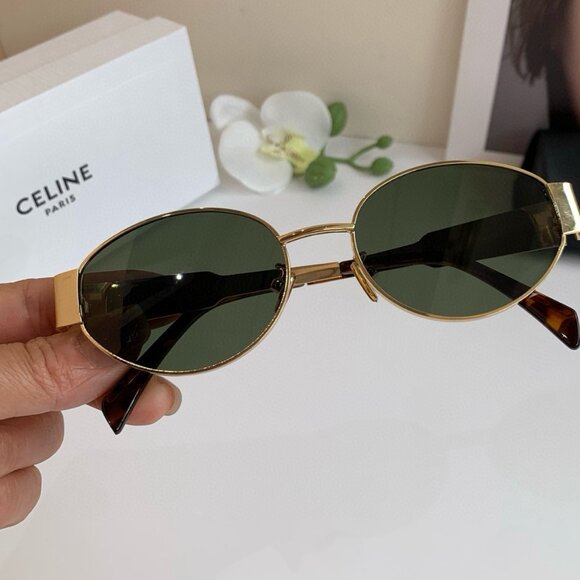 Celine Triomphe Gold Metal Oval Sunglasses - Picture 4 of 8